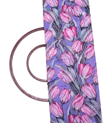 Lavender Colour Floral Print Chanderi Silk Fabric